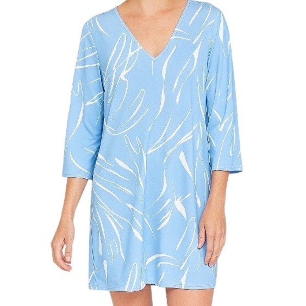 Flowy Alfani Oversized Small Dress Blue White Abstract Print V Neck 3/4‎ Sleeve